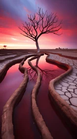 Captivating Red Sunset Over a Dried Up River in Australian Landscapes