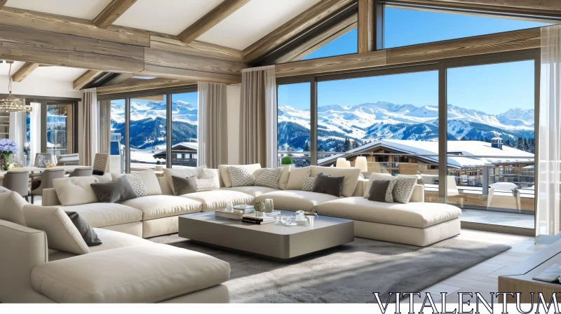Contemporary Living Room with Mountain View AI Image