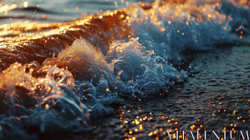 Golden Wave Crashing on Shore - Captivating Nature Photography AI Image