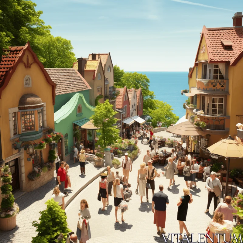 Captivating Street Scene with Brick Road and People | Scandinavian Style AI Image