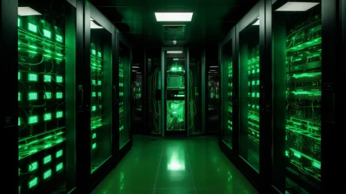 Eerie Server Room with Green Glow