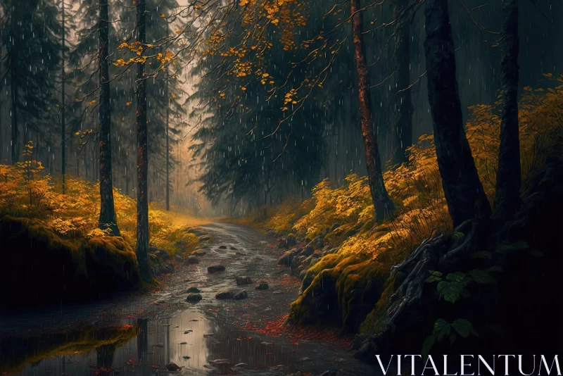 Eerily Realistic Painting of a Stream in a Forest | Rich Color Palettes AI Image