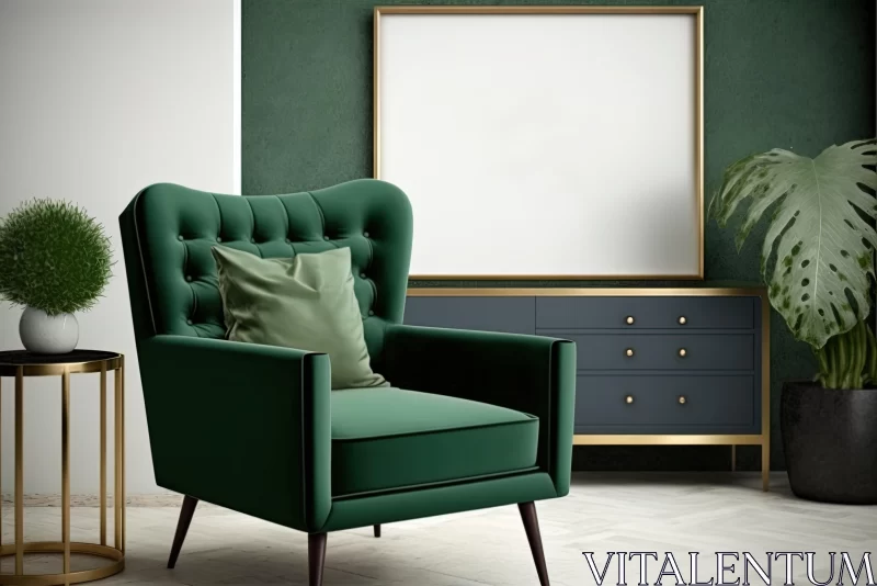 Green Velvet Chair in Living Room | Large Canvas Sizes AI Image