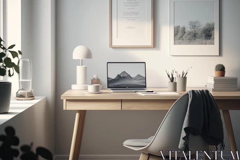 Minimalistic Desk with Laptop: Serene Beauty and Norwegian Nature AI Image