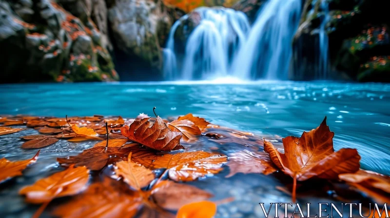 Autumn Forest Waterfall: A Serene Natural Beauty AI Image