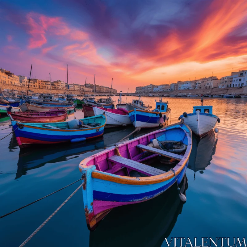 Captivating Colorful Boats at Dock | Mediterranean-Inspired Artwork AI Image