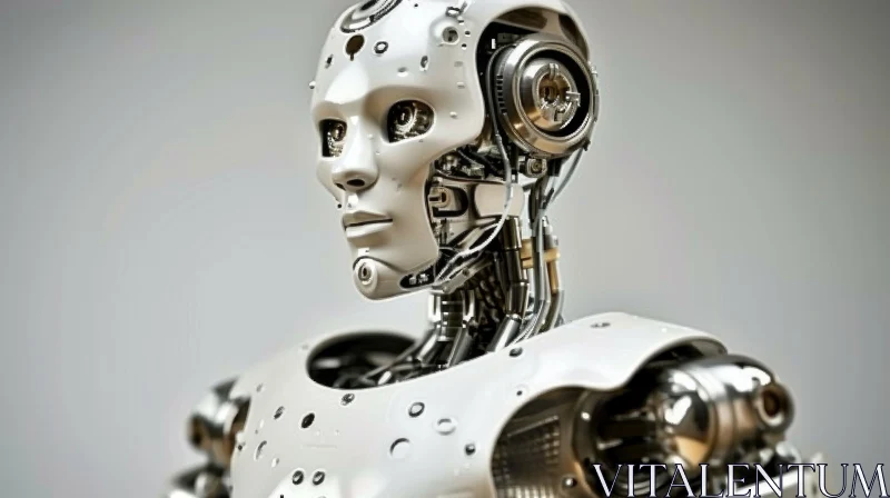Futuristic 3D Rendering of a Humanoid Robot | White Metal Sculpture AI Image