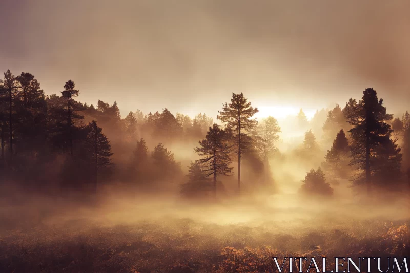 Mystical Foggy Forest: A Captivating Nature's Beauty AI Image