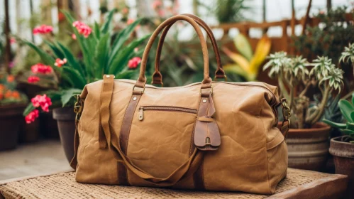 Brown Leather and Canvas Weekender Bag in Greenhouse