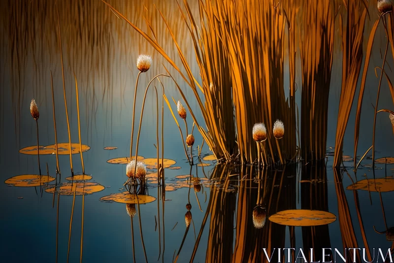 Captivating Nature Photography: Serene Grasses in Fresh Water Lake AI Image