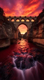 Eerie Brick Bridge on Water: Surrealism and Horror-inspired Style