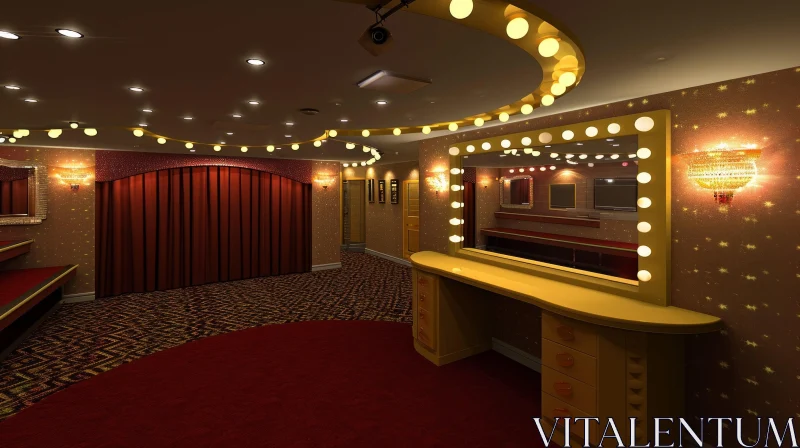 Elegant Dressing Room with Make-up Table and Red Curtains AI Image