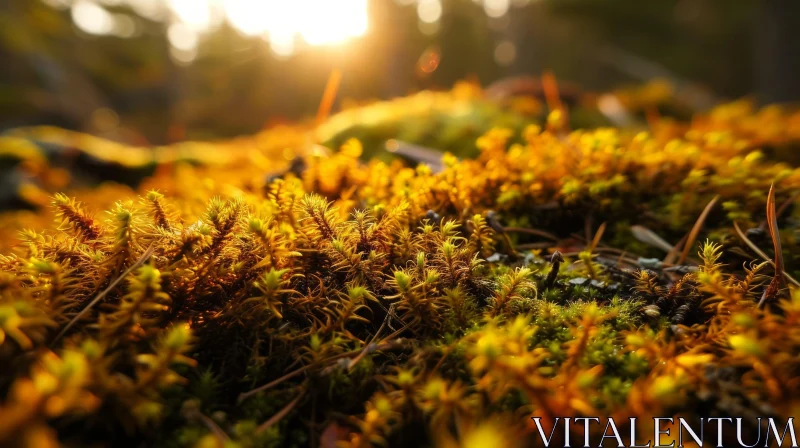 Golden Moss Forest: Captivating Close-Up View AI Image
