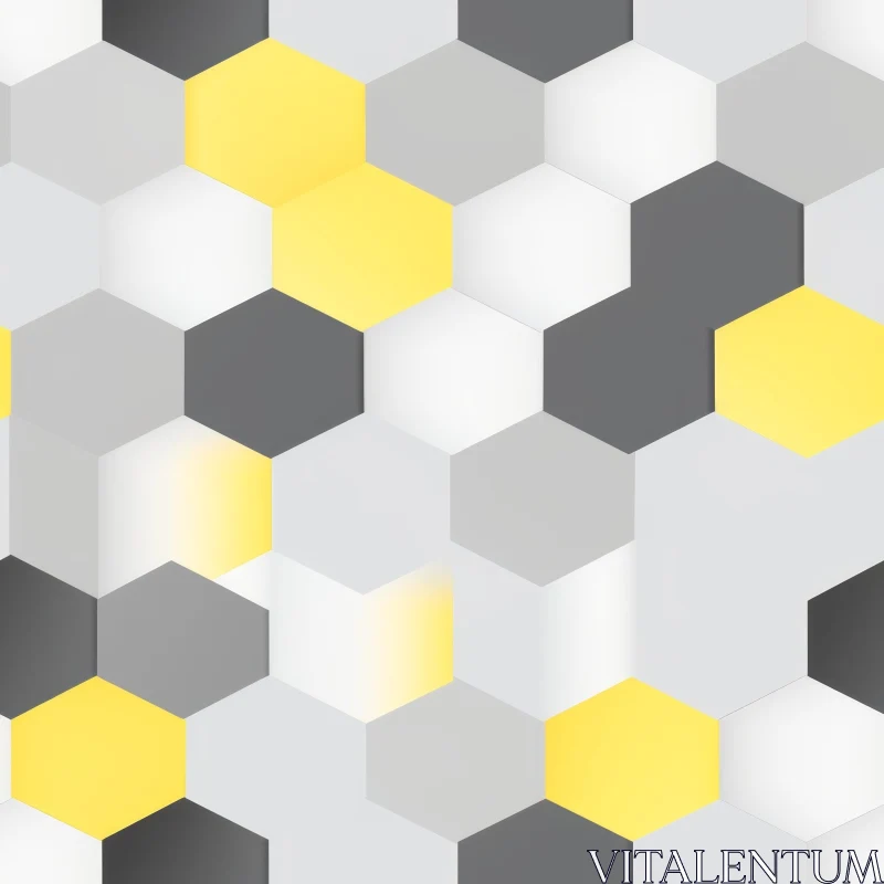 Hexagon Seamless Pattern in Yellow, Gray, and White AI Image