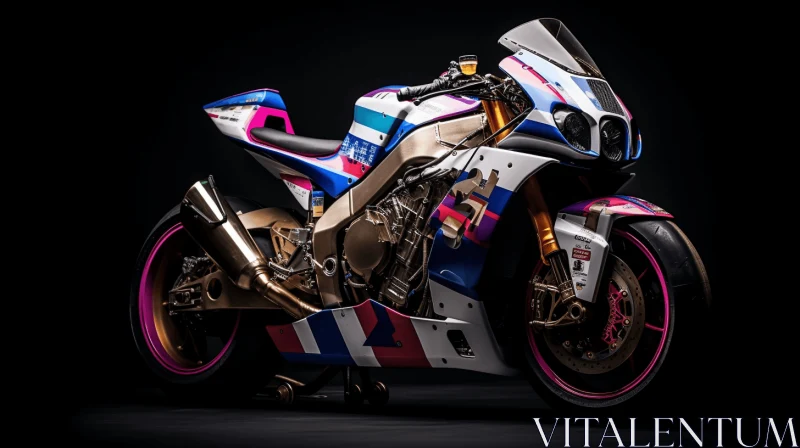 Intense and Dynamic Motorcycle Art | White and Blue with Purple and Pink Accents AI Image