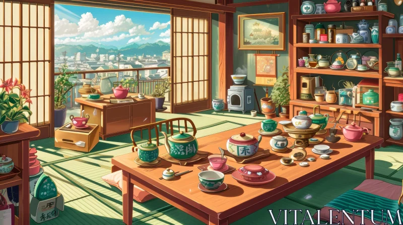Japanese-Style Room with City View - Traditional Interior Design AI Image