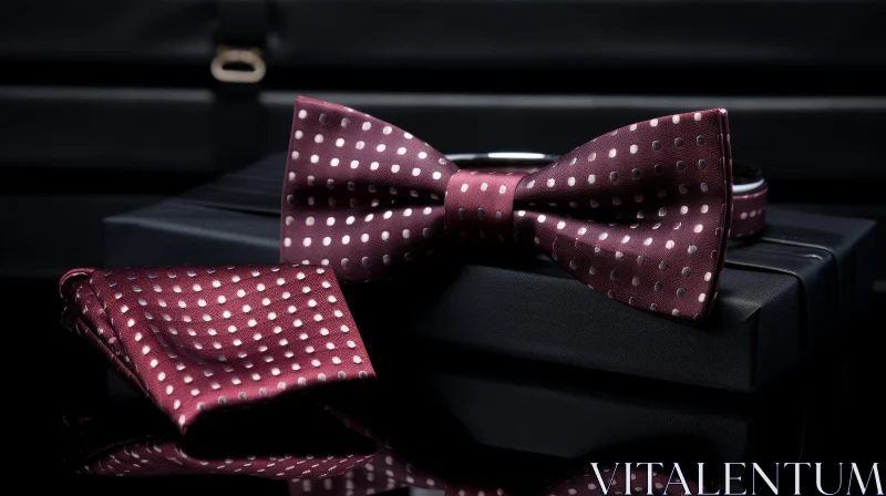 Stylish Dark Red Bow Tie and Pocket Square Ensemble AI Image