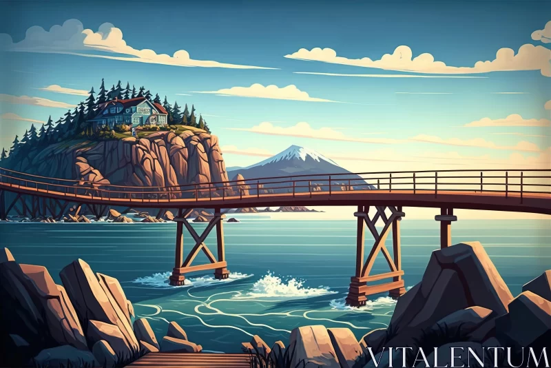 A Stunning Bridge Over the Ocean: Cartoon Realism meets Detailed Architecture AI Image