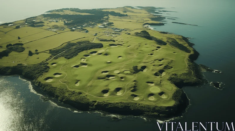 Captivating Beauty of a Rocky Island with Green Golf Courses AI Image