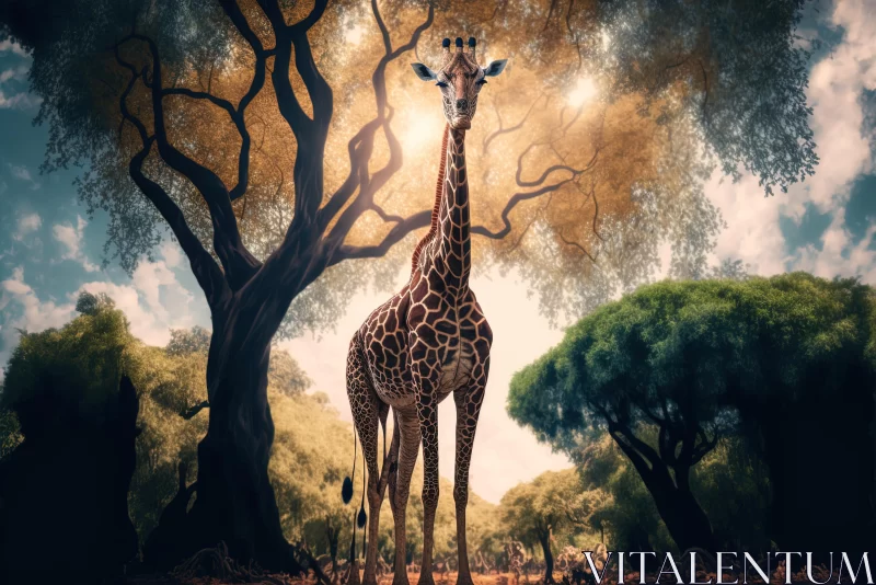 Captivating Giraffe in Enchanting Forest | Surreal Wildlife Art AI Image