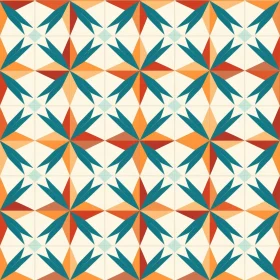 Elegant Eight-Pointed Stars Pattern in Teal, Orange, and Red