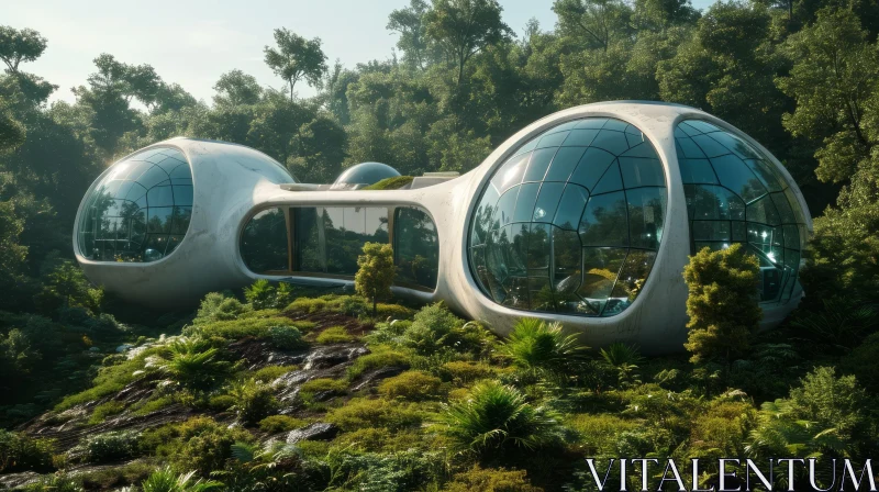 Futuristic Glass and Metal House in Enchanting Forest AI Image