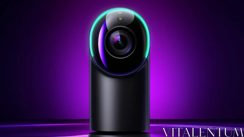Futuristic Glowing Camera on Purple Background AI Image