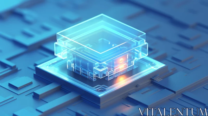 Glowing Blue Transparent Electronic Chip 3D Illustration AI Image