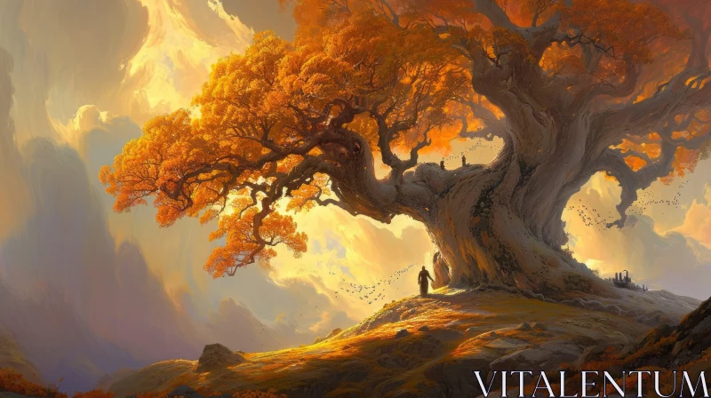 Golden Tree Landscape Painting: A Captivating Natural Scene AI Image