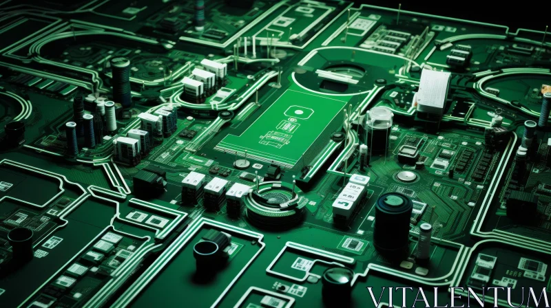 Green Circuit Board with Electronic Components AI Image