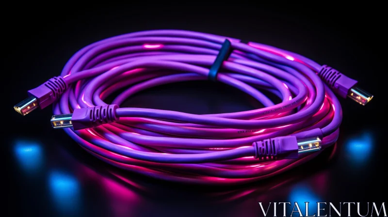 Pink Ethernet Cable Illuminated by Blue Light AI Image
