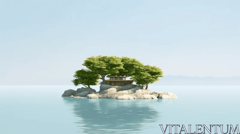 Tranquil Island: Japanese-inspired 3D Illustration AI Image