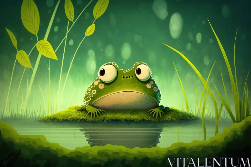 Adorable Frog Illustration on Pond | Beautiful Nature Art AI Image