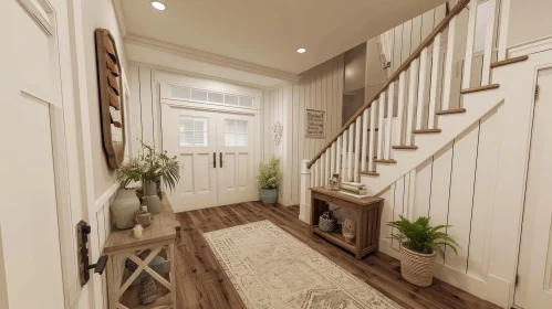 Elegant Home Entryway with White Walls and Hardwood Floors