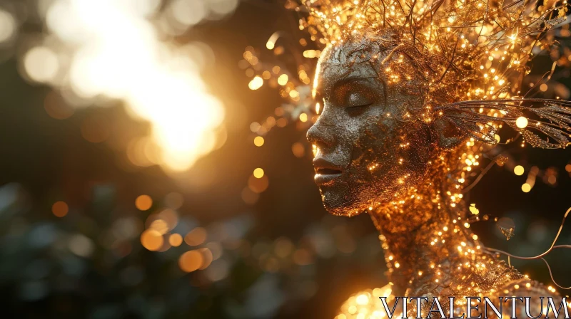 Golden Woman in Sunlit Forest - Serene Nature Photography AI Image