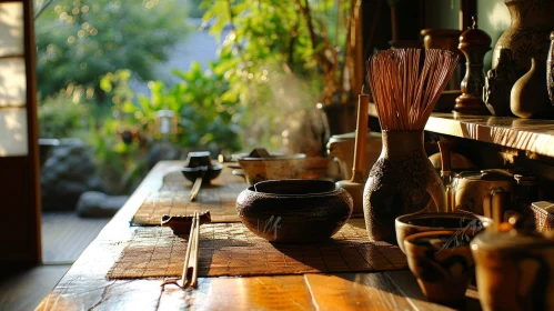 Japanese Tea Ceremony Still Life: Rustic Elegance and Tranquility