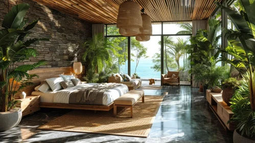 Modern Bedroom with Tropical Theme | 3D Rendering