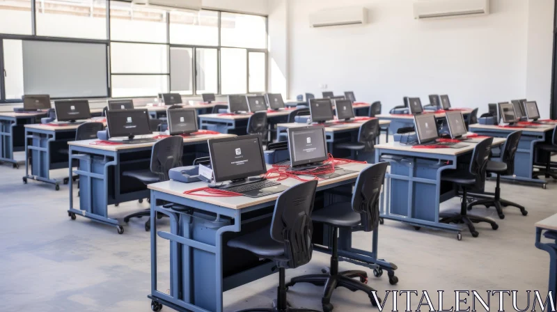 Modern Classroom with 25 Computers | Educational Technology AI Image
