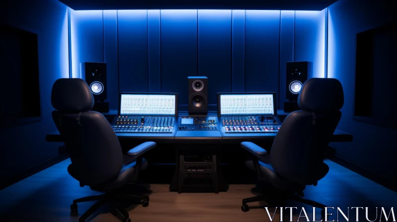 AI ART Modern Sound Recording Studio with Blue Lighting