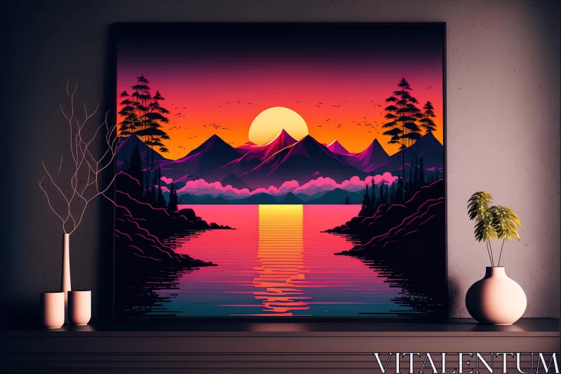 Orange Sunset Painting | Highly Detailed Illustrations | Nature Art AI Image