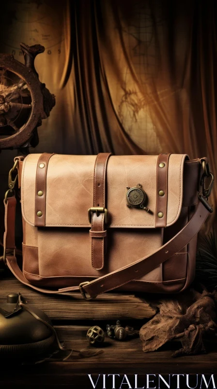 AI ART Vintage Brown Leather Messenger Bag Product Shot