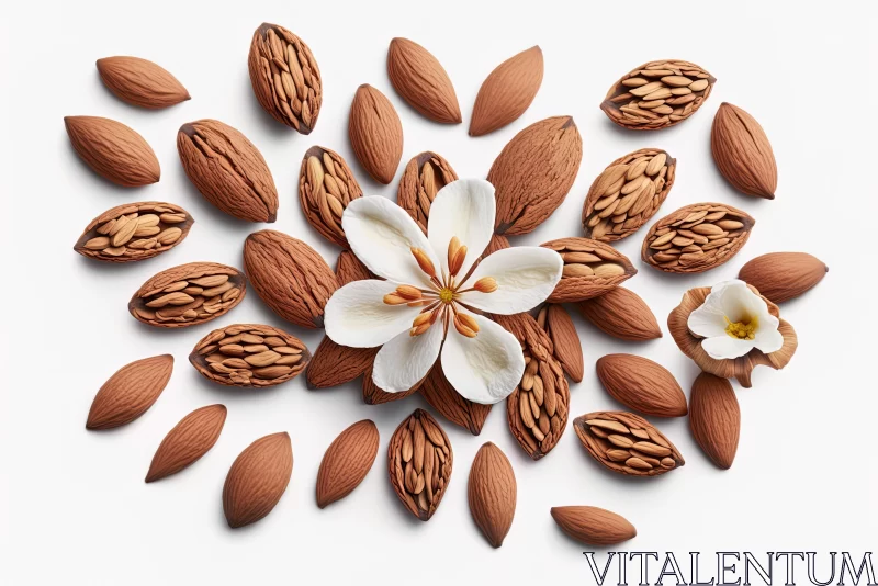 AI ART Almond Nuts and White Flower - Symmetrical Carving Still-Life