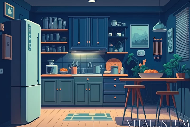 Captivating Anime-Style Night Kitchen Illustration AI Image