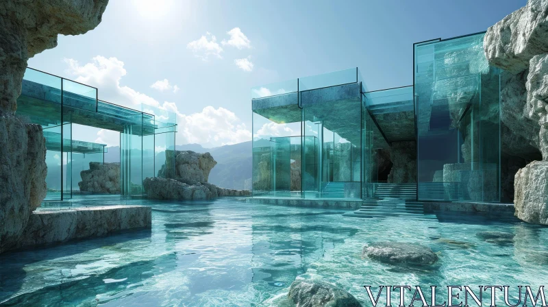 Captivating Glass House with Pool | Breathtaking Mountain View AI Image