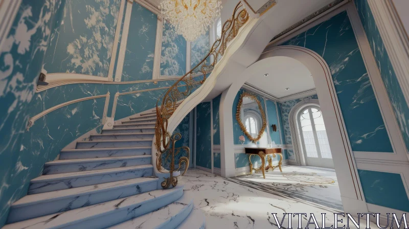 AI ART Luxurious Marble Staircase with Gold-Plated Handrails | Elegant Architecture