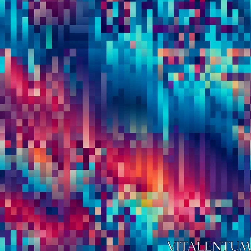 Pixelated Mosaic Art: Cityscape-Inspired Design in Blue, Purple, and Red AI Image