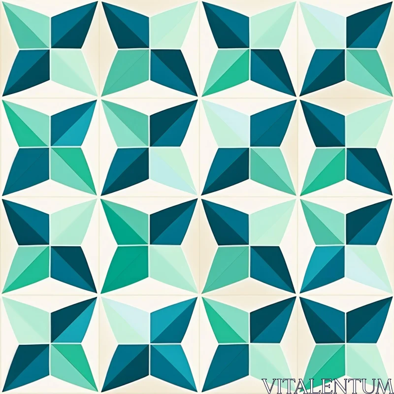 Teal, Blue, Green Four-Pointed Stars Seamless Pattern AI Image