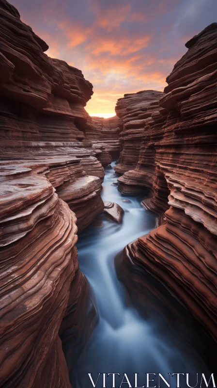 Water Running Through a Canyon - Tonalist Color Scheme AI Image