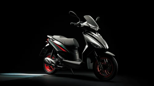 Black and Red Scooter in Dark Lighting | Light Gray and Emerald Style