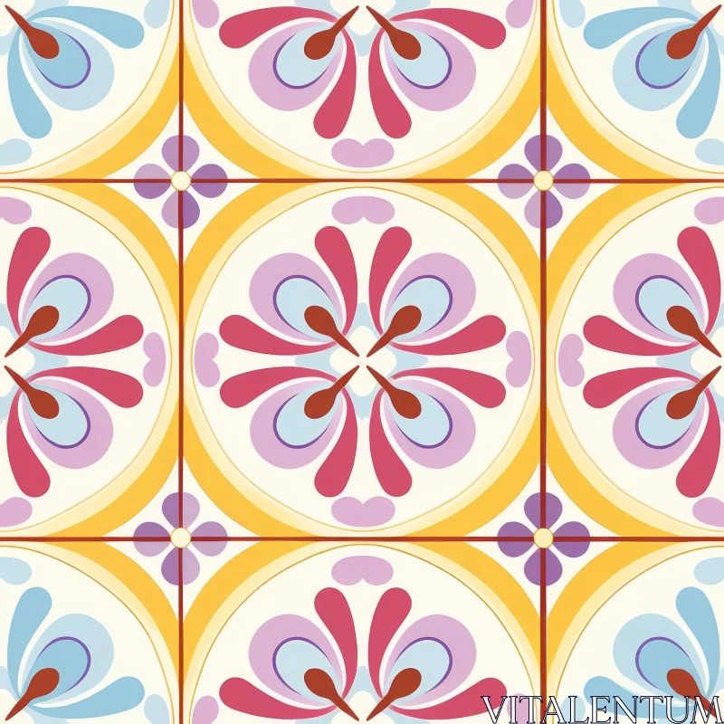 Colorful Floral Square Tiles Pattern AI Image